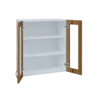 MH - 65S2 horní skříňka boxová, 2-dveřová, prosklená, 770x654x440, korpus bílý, dvířka ořech světlý